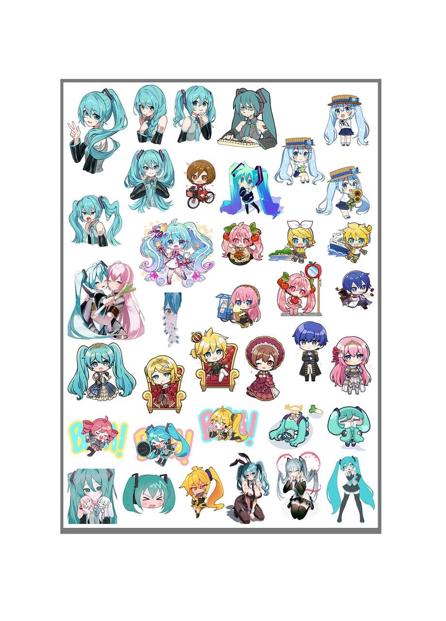 Стикеры наклейки аниме Мику Вокалоид Vocaloid А3 лист (stik_303)