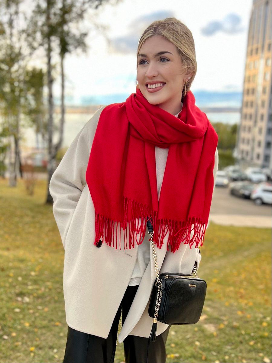 Шарф палантин Cashmere 200х70 см Красный - фото 4