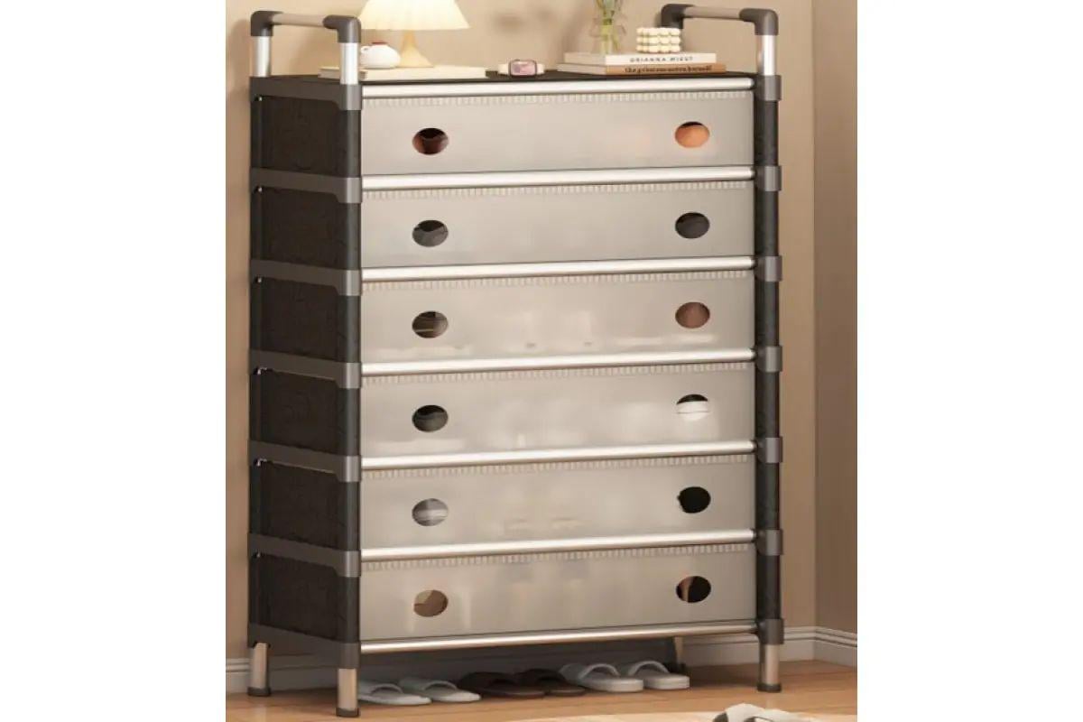 Полка для хранения обуви SKLM-34-LT6205 140х28х63 см 6 секций, металлическая Черно-белый (opt-104020)