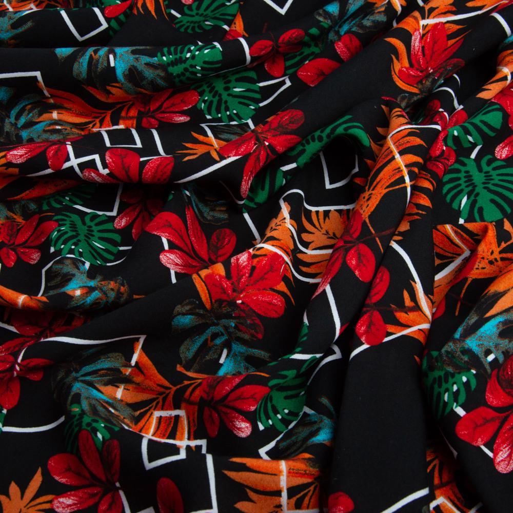 Ткань плательная штапель манстера чорно/зелена