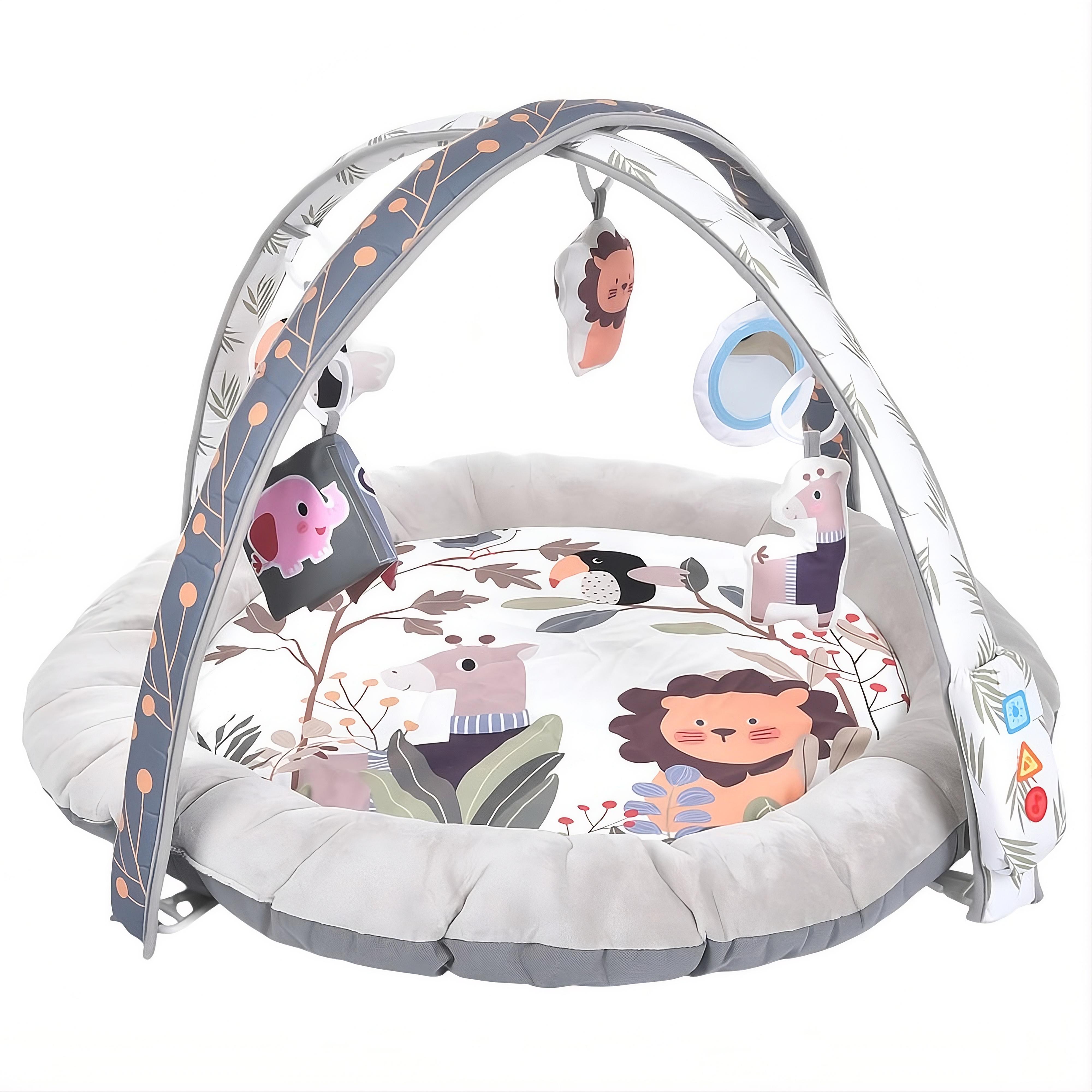 Коврик игровой детский ME 1170 плюшевые бортики/5 подвесных игрушек/дуги со светом/музыка Серый (31805047) Коврик игровой детский ME 1170 плюшевые бортики/5 подвесных игрушек/дуги со светом/музыка Серый (31805047)