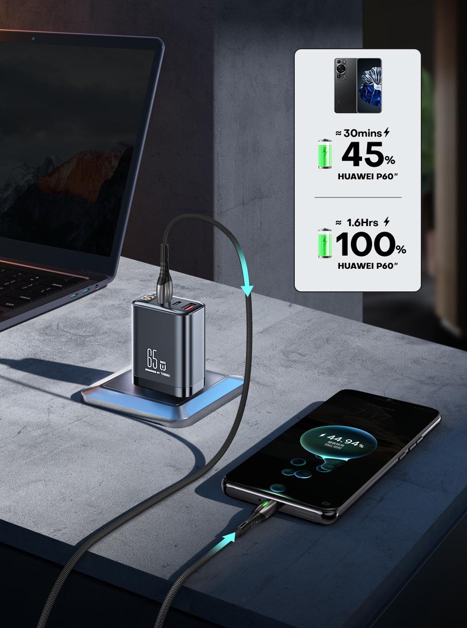 Зарядний пристрій TUODES 65w GAN PD 2xUSB-C+USB-A з дисплеєм (30807545) - фото 10 Зарядний пристрій TUODES 65w GAN PD 2xUSB-C+USB-A з дисплеєм (30807545) - фото 10