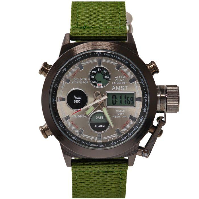 Часы мужские тактические водостойкие AMST Mountain Green 2 ремешки со стальным корпусом 45х16 мм Серебро (150-96-2224) Часы мужские тактические водостойкие AMST Mountain Green 2 ремешки со стальным корпусом 45х16 мм Серебро (150-96-2224)