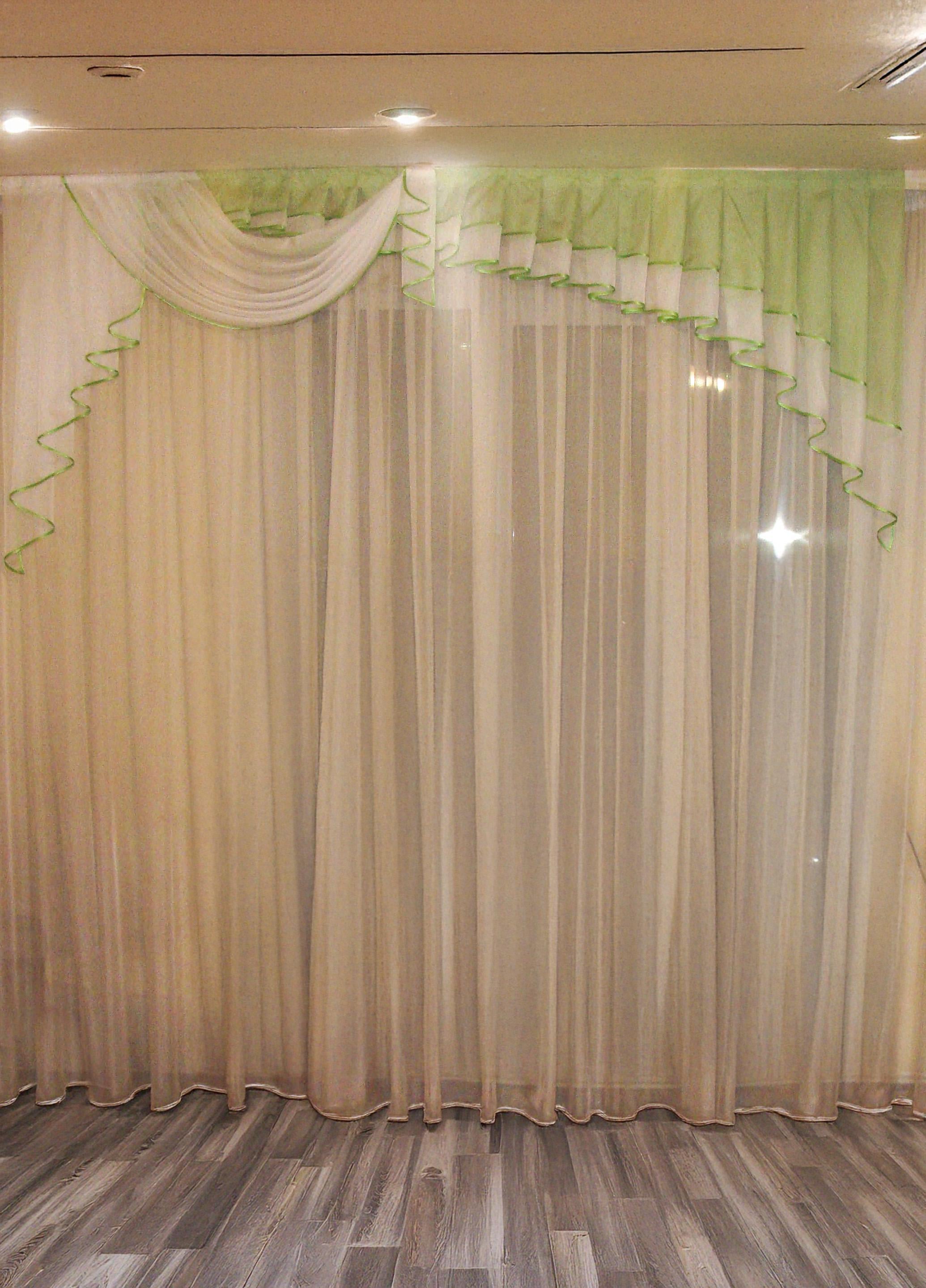 Ламбрекен Firanka Ассиметрия Шифон карниз 250 см Салатовый с белым (23_2,5м)