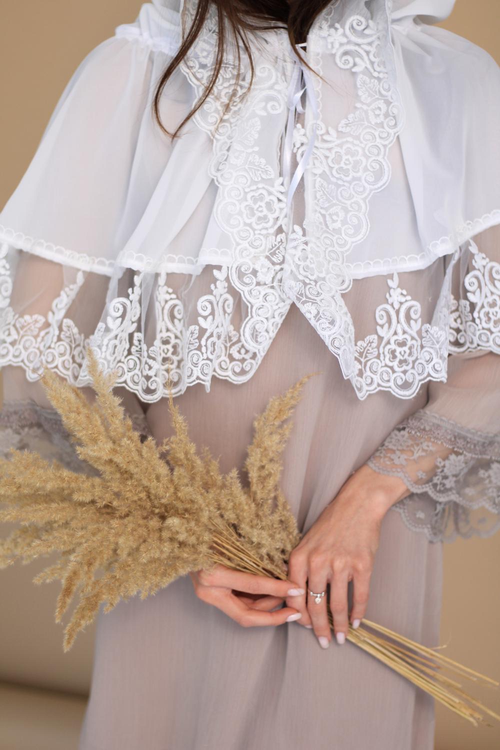 Палантин для храму на голову Ніжно-молочний (п008) - фото 4