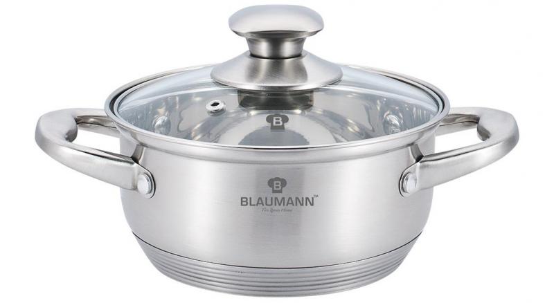 Каструля Blaumann Gourmet 2,75 л Ø 22х8 см з нержавіючої сталі зі скляною кришкою (BL-3309)