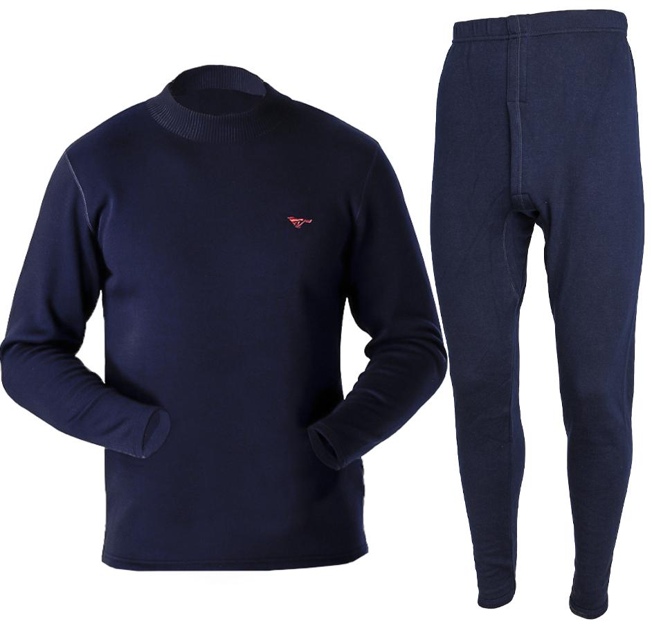 Термобелье мужское хлопковое с плотным мехом комплект кальсоны и кофта -5-25°С XL Темно-синий