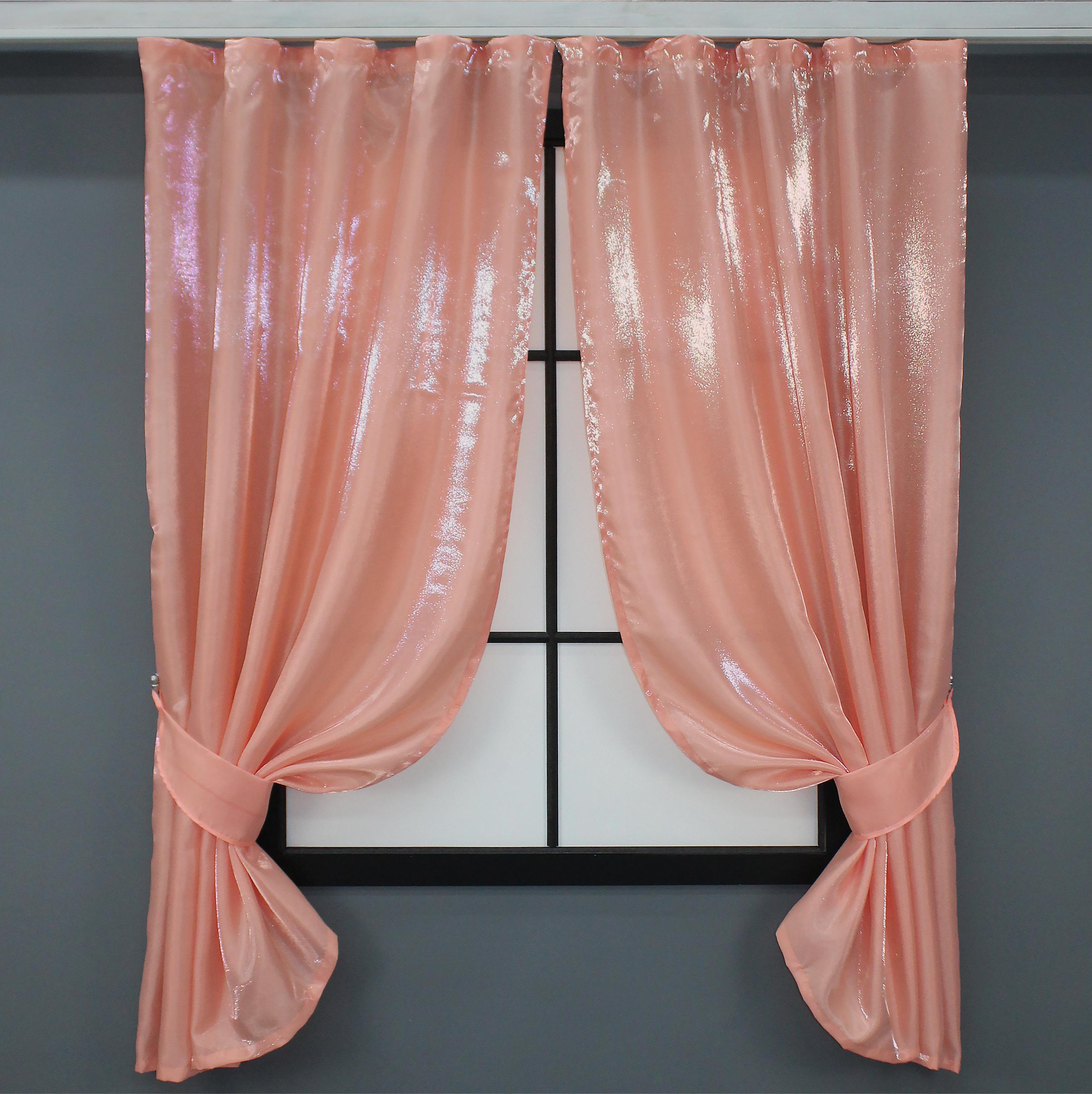 Комплект коротких штор VR-Textil l Атлас № 822ш монорей 130х170 см 2 шт. Персиковий (35-0030)