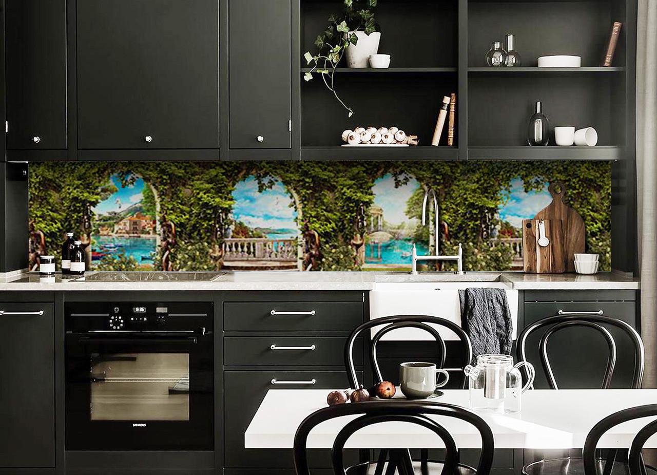 Кухонный фартук Зеленые Арки виниловый самоклеющийся 600x2500 мм