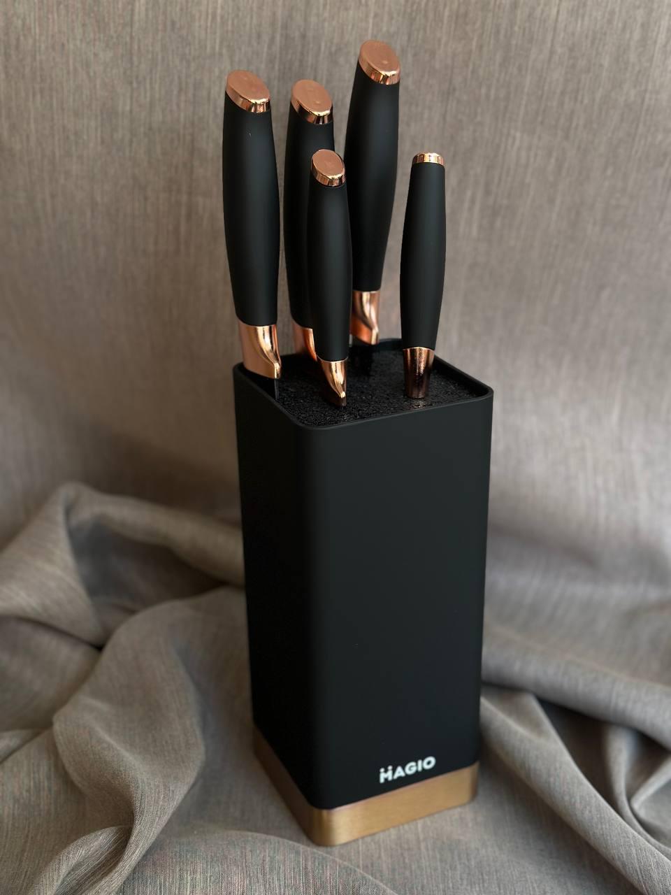 Набір кухонних ножів Magio MG-1092 з підставкою 6 пр. Чорний (18954210)