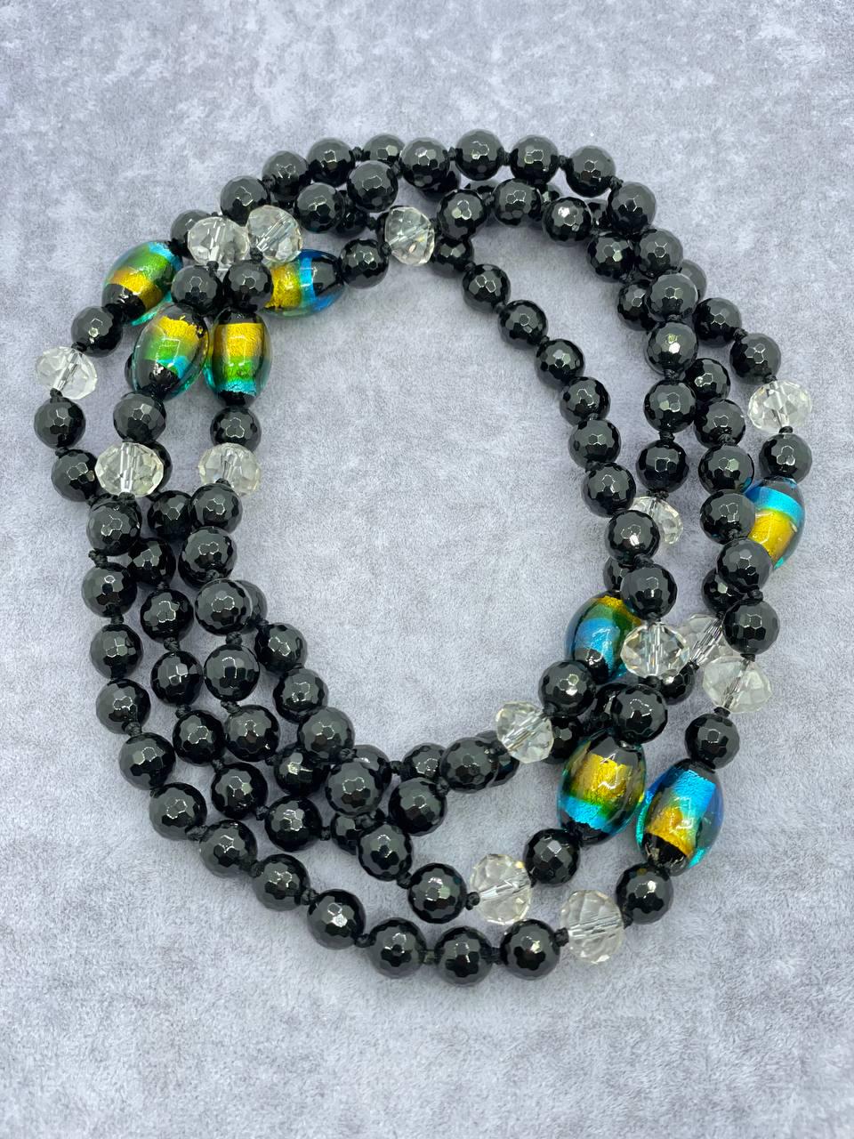 Бусы агат 120 см Черный (562)