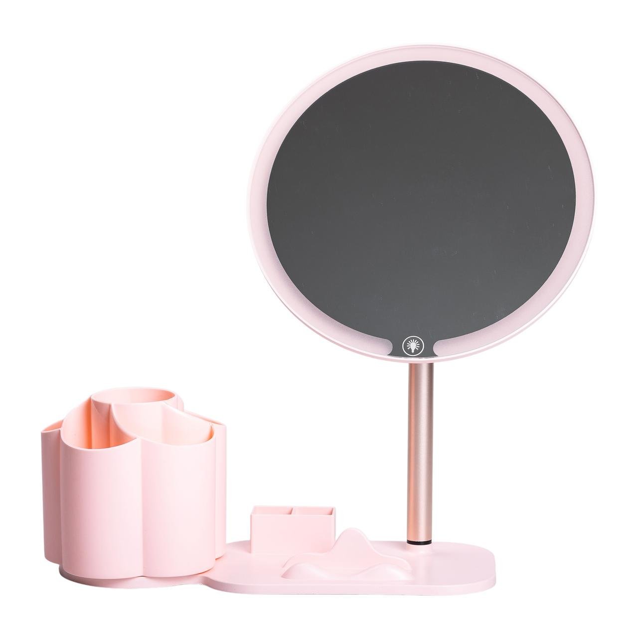 Дзеркало для макіяжу з підсвічуванням кругле настільне з підставкою 21 см рожевий (6891) - фото 2 Дзеркало для макіяжу з підсвічуванням кругле настільне з підставкою 21 см рожевий (6891) - фото 2