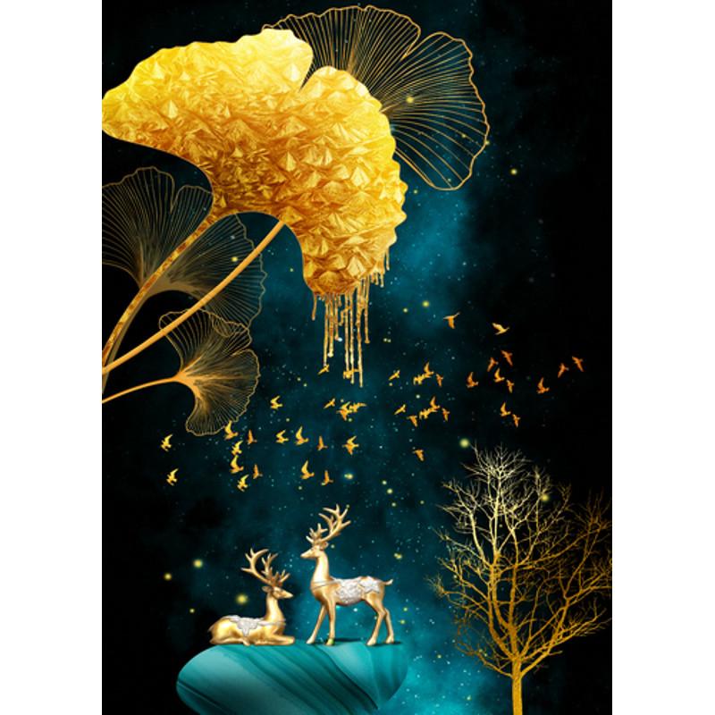 Алмазная мозаика Strateg Олени в ночном сиянии без подрамника 30х40 см (JSDF82142)