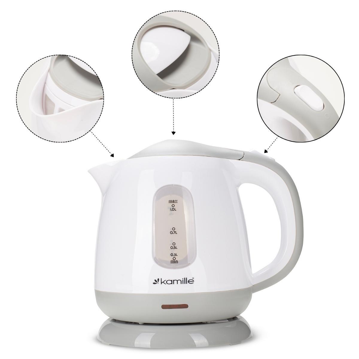 Электрочайник на подставке Kamille KM-1719В пластиковый с индикатором уровня воды 1100 W 1 л Бело-серый (124-84-1719В) - фото 5 Электрочайник на подставке Kamille KM-1719В пластиковый с индикатором уровня воды 1100 W 1 л Бело-серый (124-84-1719В) - фото 5