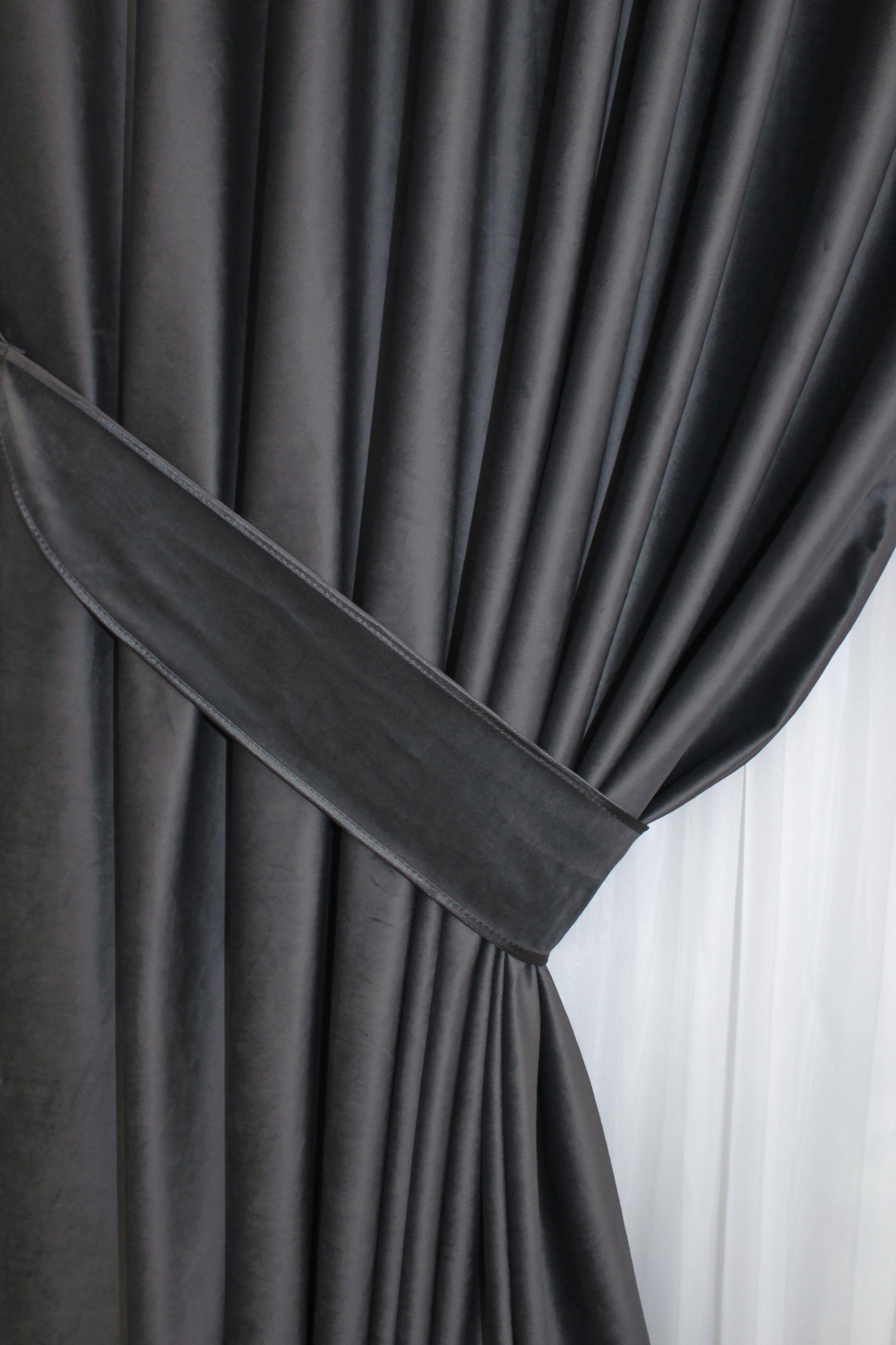 Комплект штор VR-Textil № 1219ш бархат 200х270 см 2 шт. Темно-серый (32-018) - фото 4 Комплект штор VR-Textil № 1219ш бархат 200х270 см 2 шт. Темно-серый (32-018) - фото 4