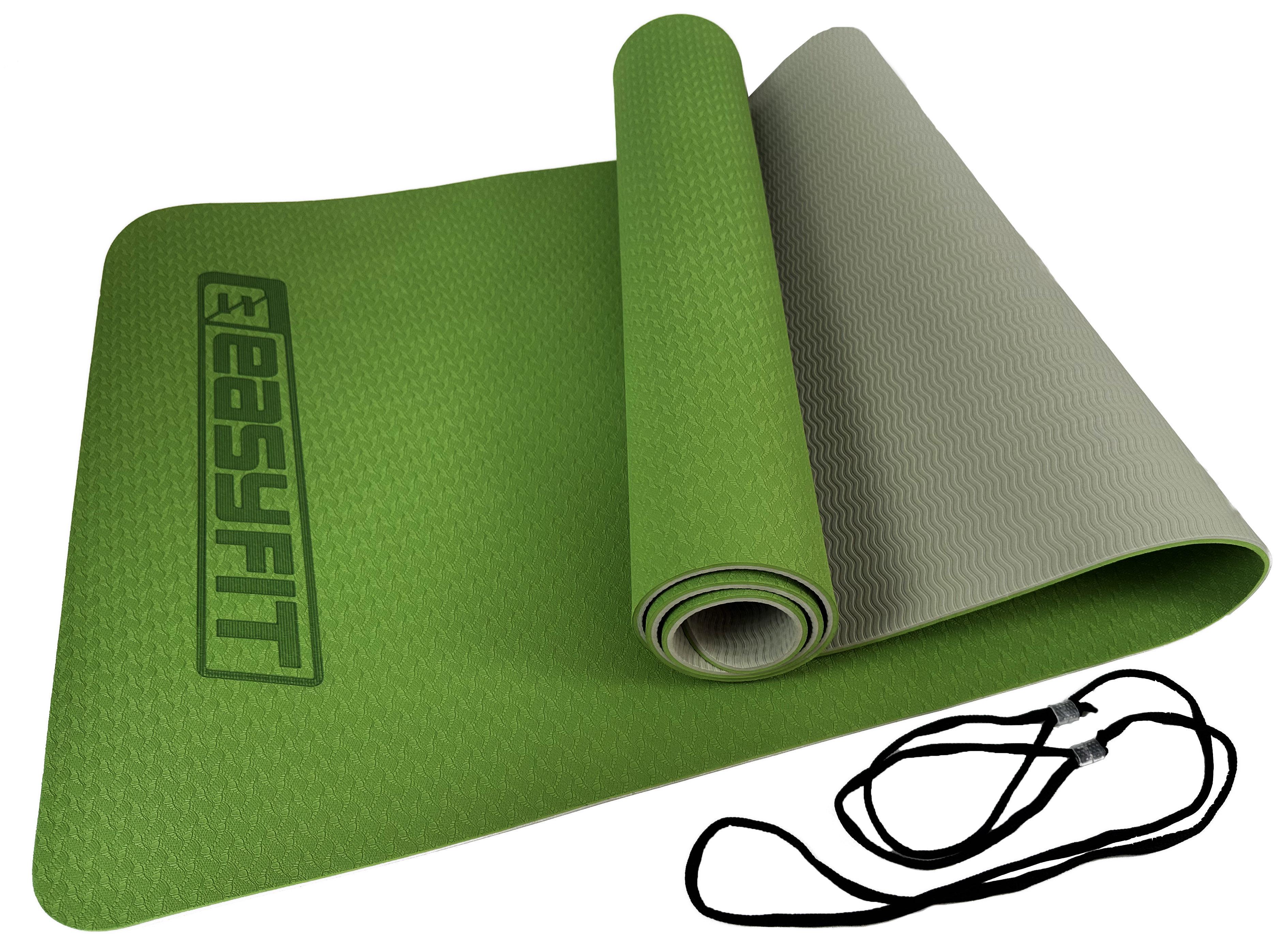 Килимок для йоги та фітнесу EasyFit TPE+TC двошаровий 6 мм Зелений/Сірий - фото 1 Килимок для йоги та фітнесу EasyFit TPE+TC двошаровий 6 мм Зелений/Сірий - фото 1