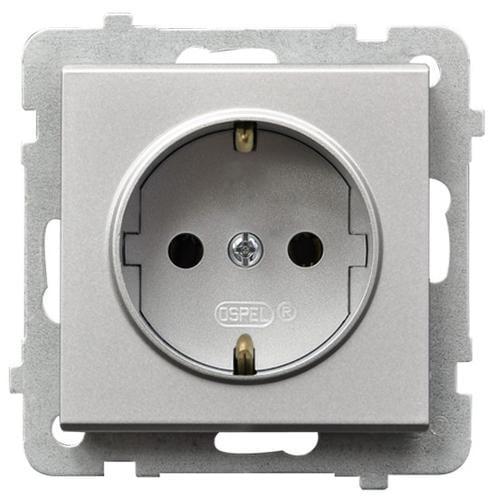 Розетка одинарная Ospel Sonata с заземлением без рамки Серебро матовое (29319371)
