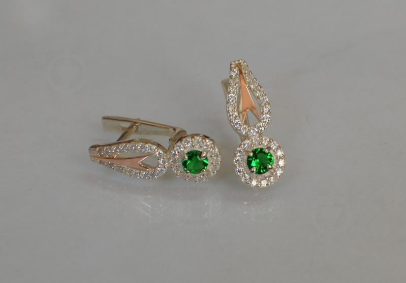 Серебряные серьги Sil с золотыми пластинами 135s-4 Зеленый (Sil-1175)