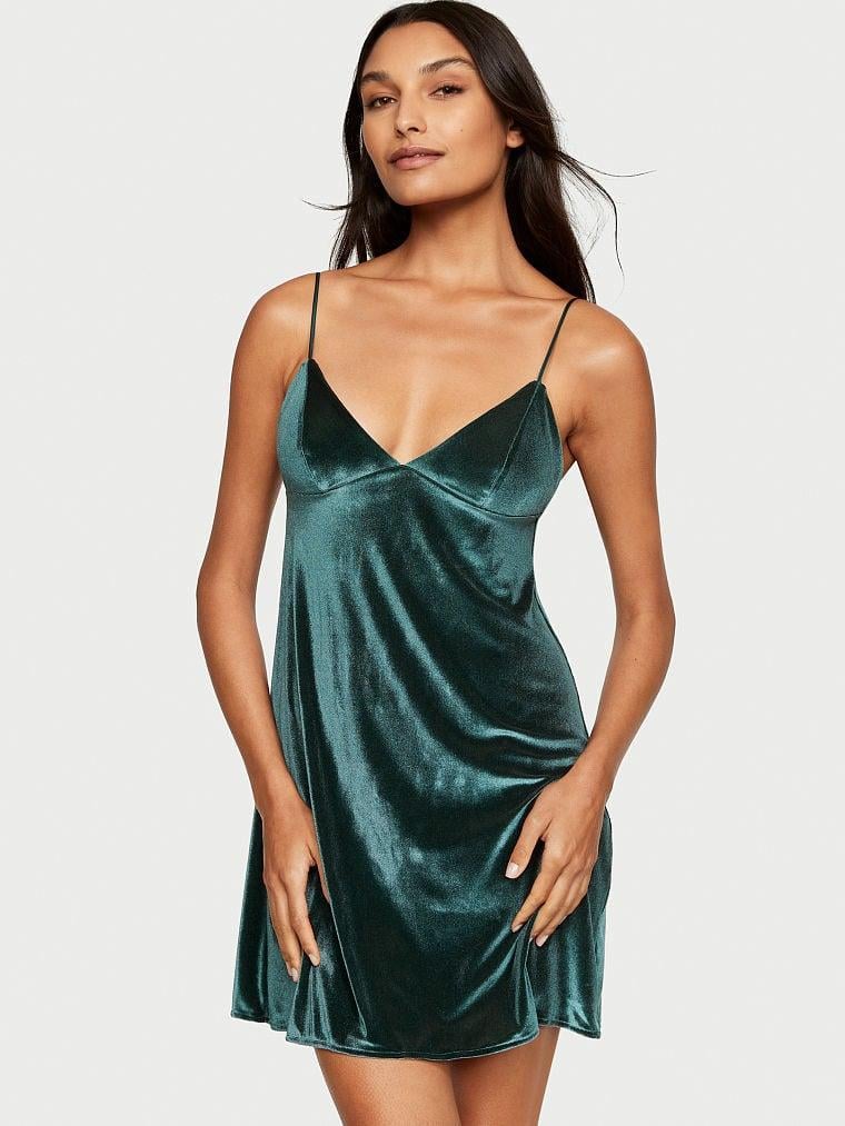 Ночная рубашка Victoria's Secret Velvet Slip Dress велюровая L Зеленый (2180738620) - фото 1