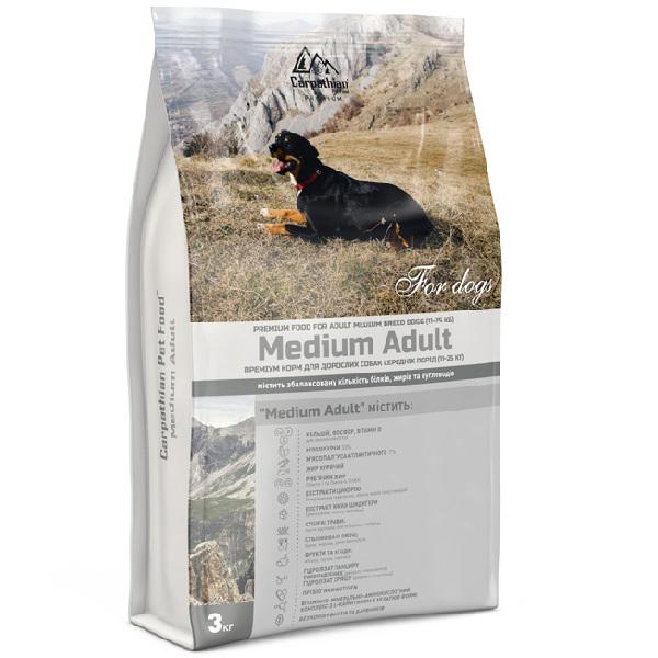 Корм для дорослих собак середніх порід Carpathian Pet Food Medium з куркою та палтусом 3 кг (000019744)