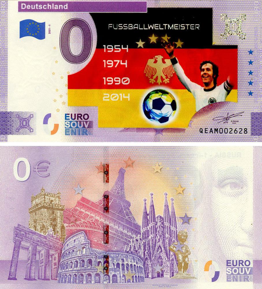 Банкнота коллекционная Германия 0 ЕВРО 2021 UNC Сборная Германии по футболу