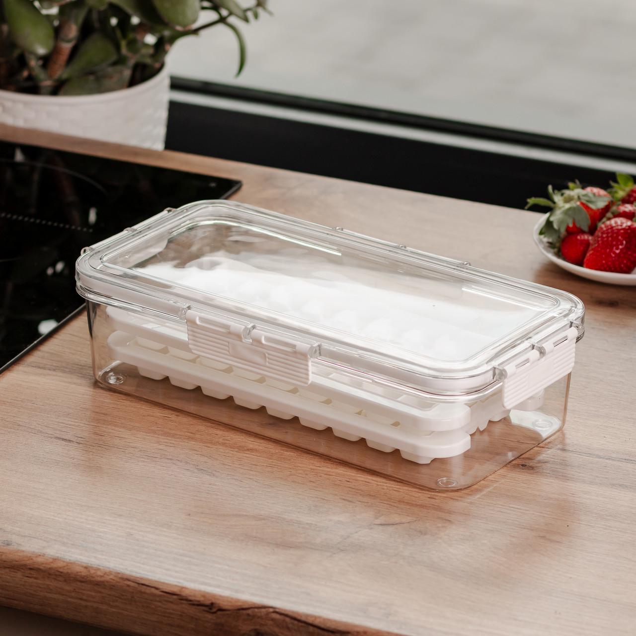 Контейнер для заморозки льоду з кришкою пластиковий 30,5х16х7,5 см Бежевий - фото 2 Контейнер для заморозки льоду з кришкою пластиковий 30,5х16х7,5 см Бежевий - фото 2