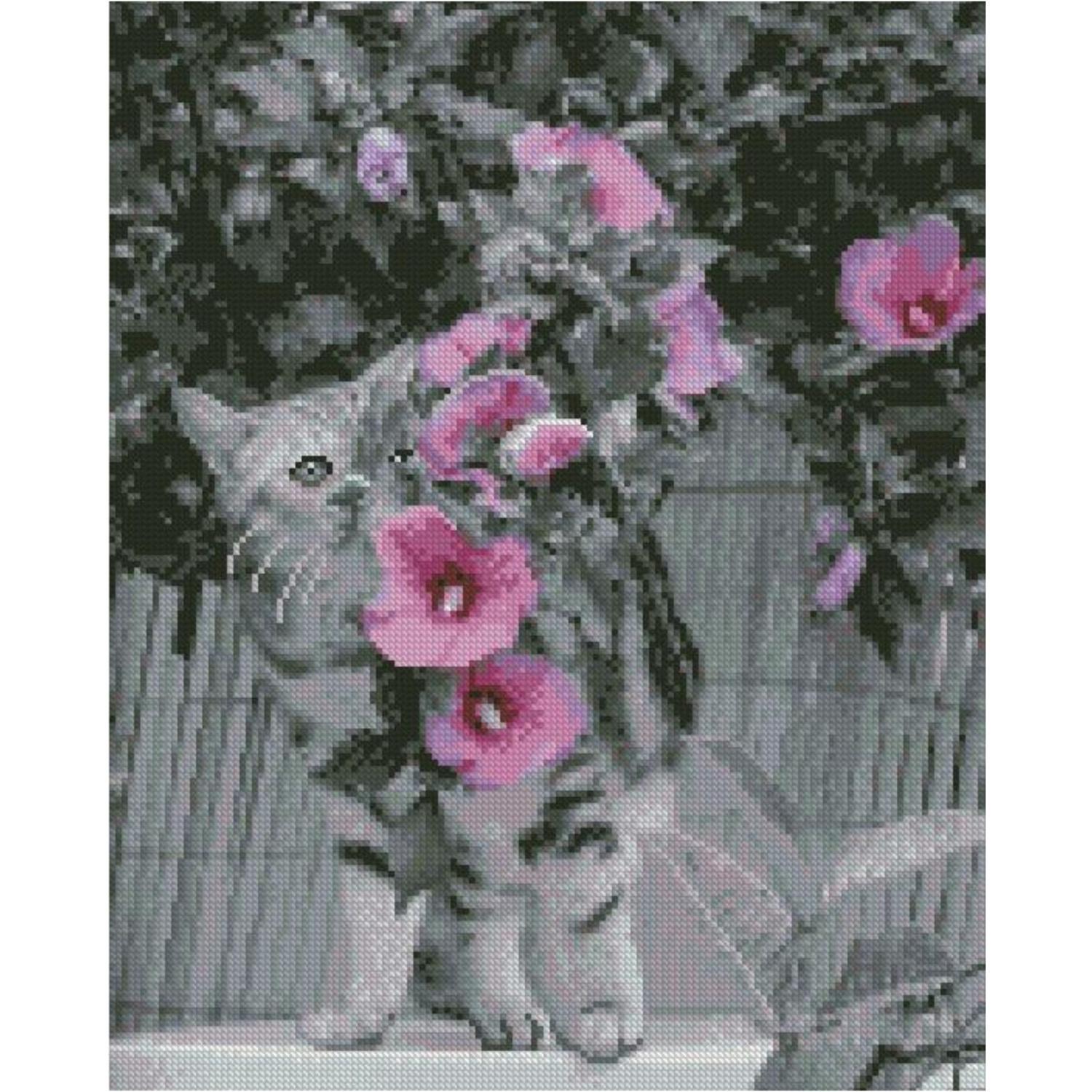 Алмазная мозаика Strateg Премиум Котик с мальвами 40x50 см (FA40913)