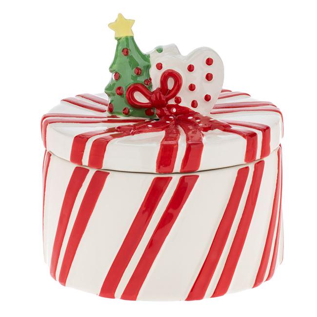 Коробка для печенья рождественская керамическая подарочная красная лента елка 16х19 см (35URHGD)