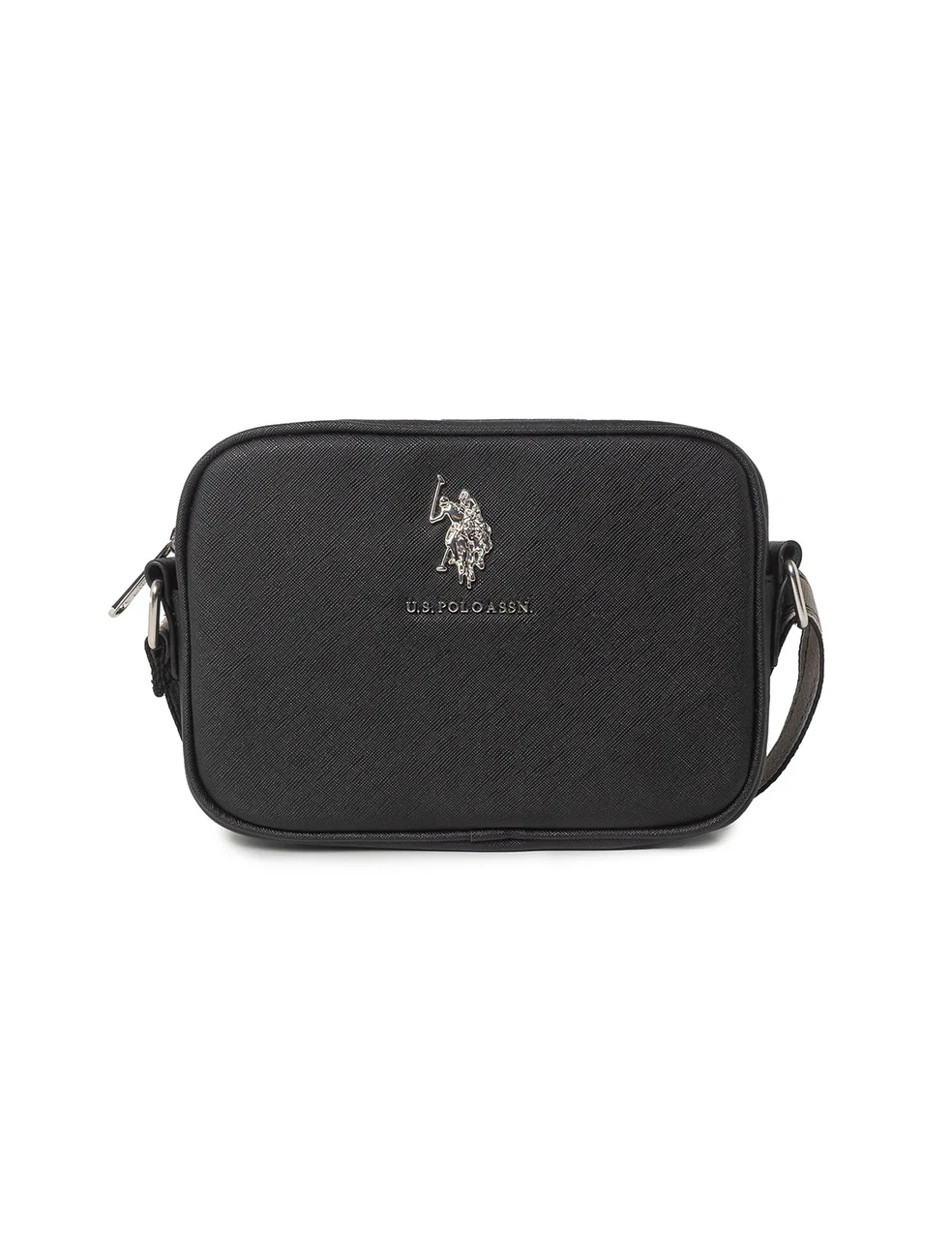 Женская сумка кросс-боди U.S. Polo ASSN Black через плечо с серебристой фурнитурой Черный (38427334)