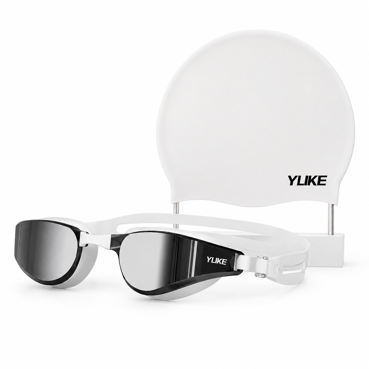 Набор для плавания Очки YUKE зеркальные с шапочкой HD Anti-Fog UV-защита Черно-белый (3154423957)