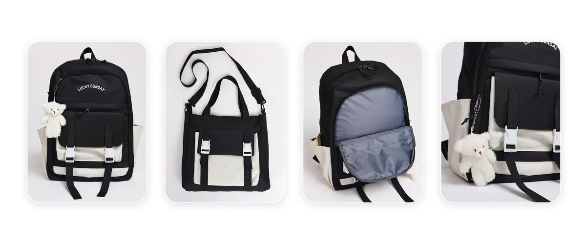 Рюкзак школьный LUCKY SUNDAY 5в1 подростковый для девочки 5-11 класс сумка-шоппер/клатч/пенал Черно-Белый (28110588) - фото 5 Рюкзак школьный LUCKY SUNDAY 5в1 подростковый для девочки 5-11 класс сумка-шоппер/клатч/пенал Черно-Белый (28110588) - фото 5