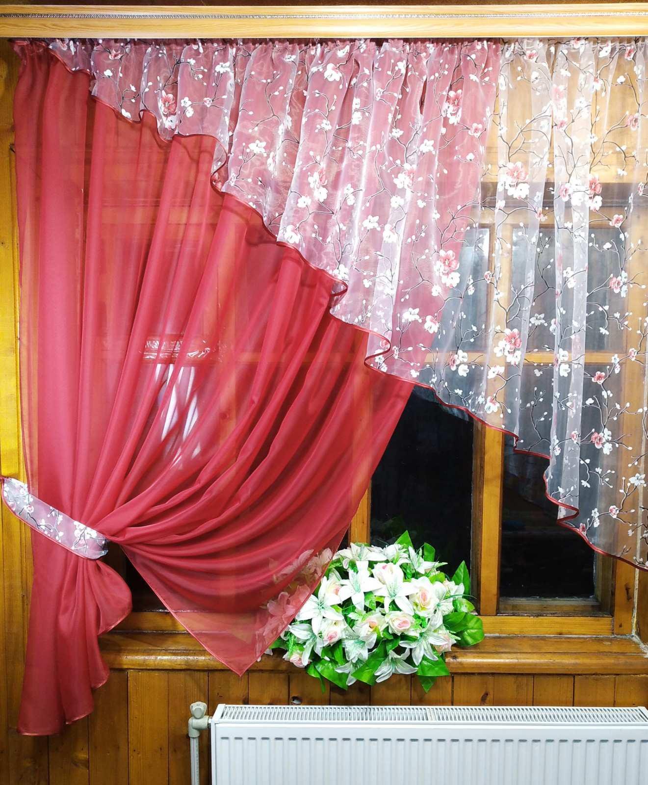 Занавеска короткая готовая Анжелика Бордо левая Сакура (1388581150) - фото 1