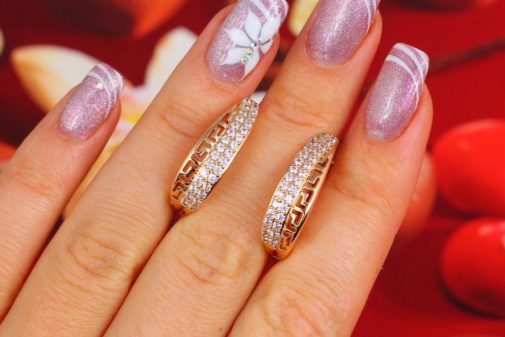 Сережки Xuping Jewelry Паралелі з грецьким візерунком 2,5 см Золотистий (1661589656)