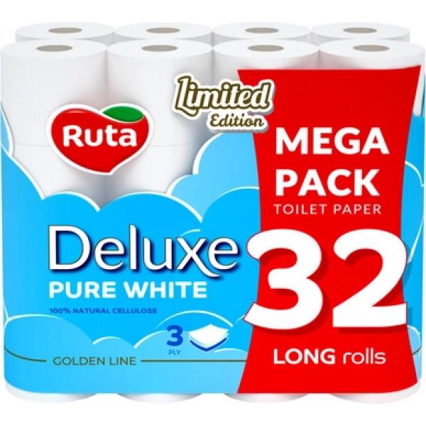 Туалетная бумага Ruta Pure White Deluxe 3 слоя 160 отрывов 32 рулона - фото 1