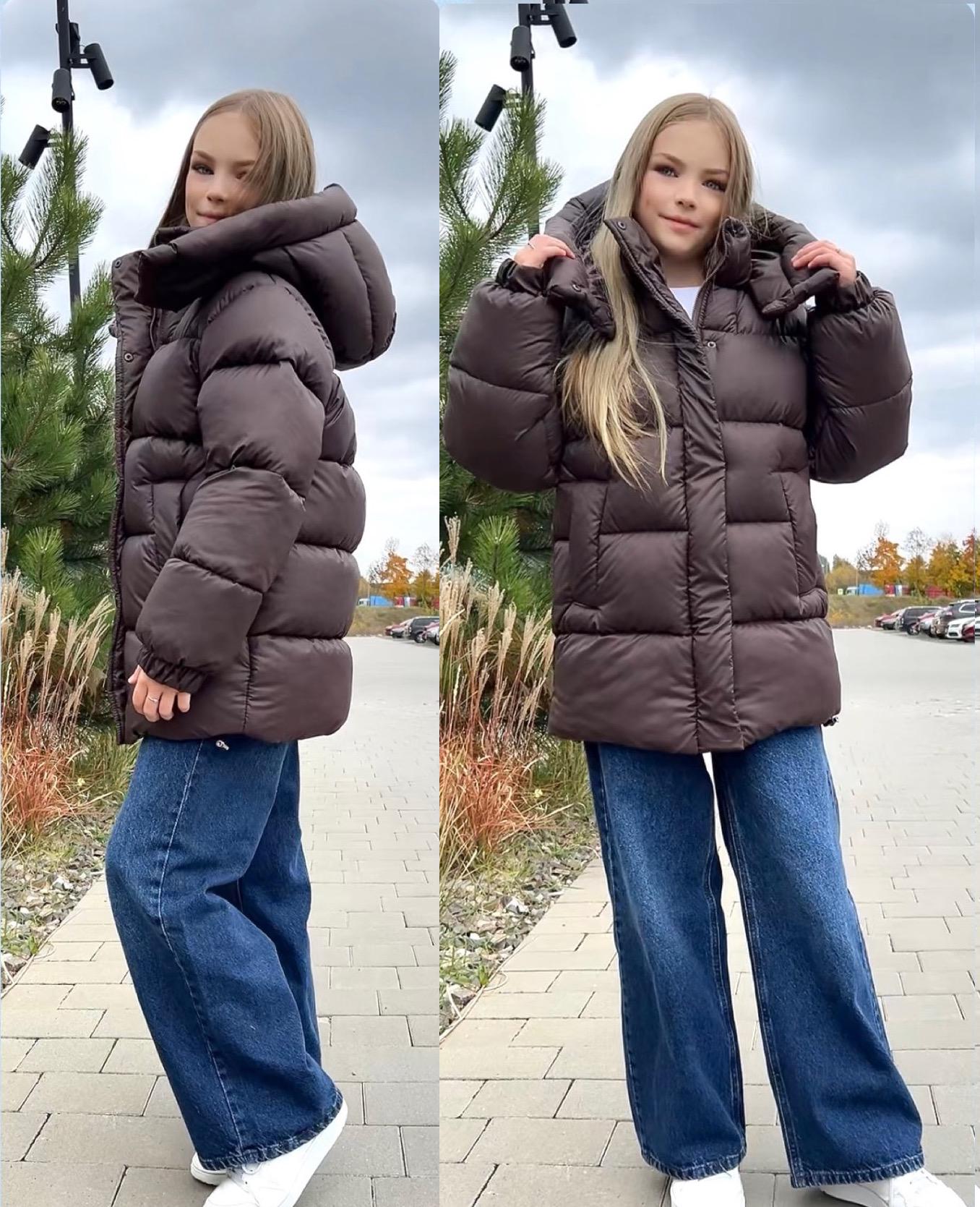 Куртка для дівчинки зимова 152 см Коричневий (127259) - фото 2 Куртка для дівчинки зимова 152 см Коричневий (127259) - фото 2