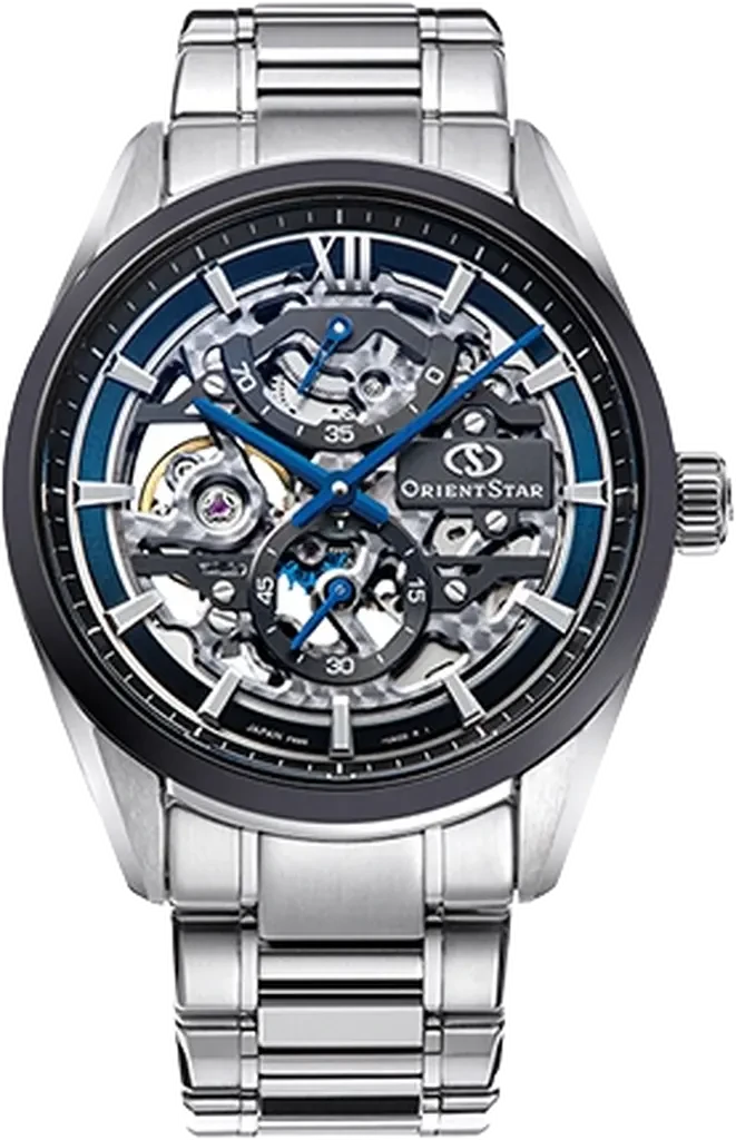 Мужские наручные часы Orient Star M34 F8 Skeleton RE-AZ0104L00B со стальным корпусом/сапфировым стеклом WR 50 м Синий (3124658590)
