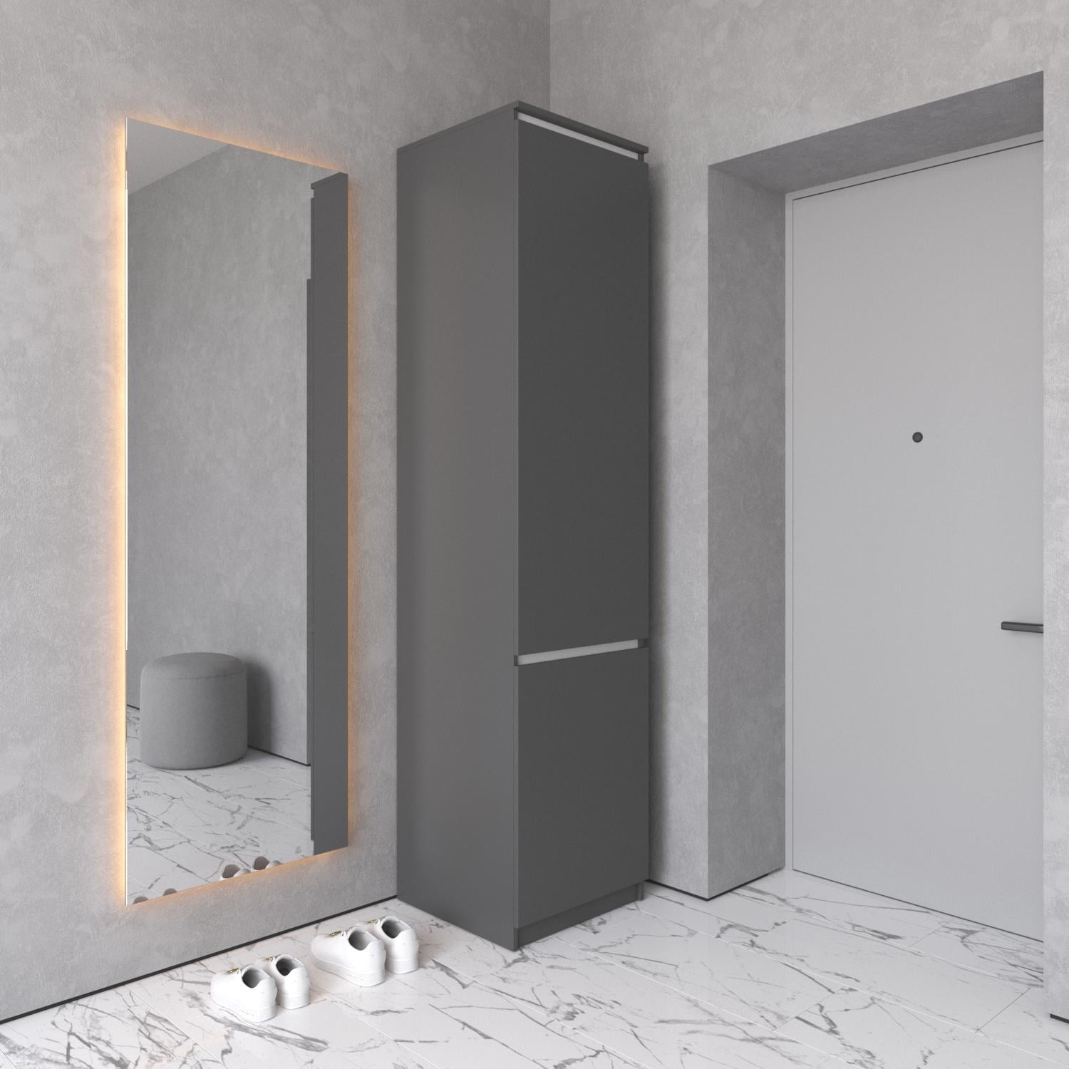 Пенал с штангой и полками R-21 c фасадами без ручек Антрацитовый/Белый