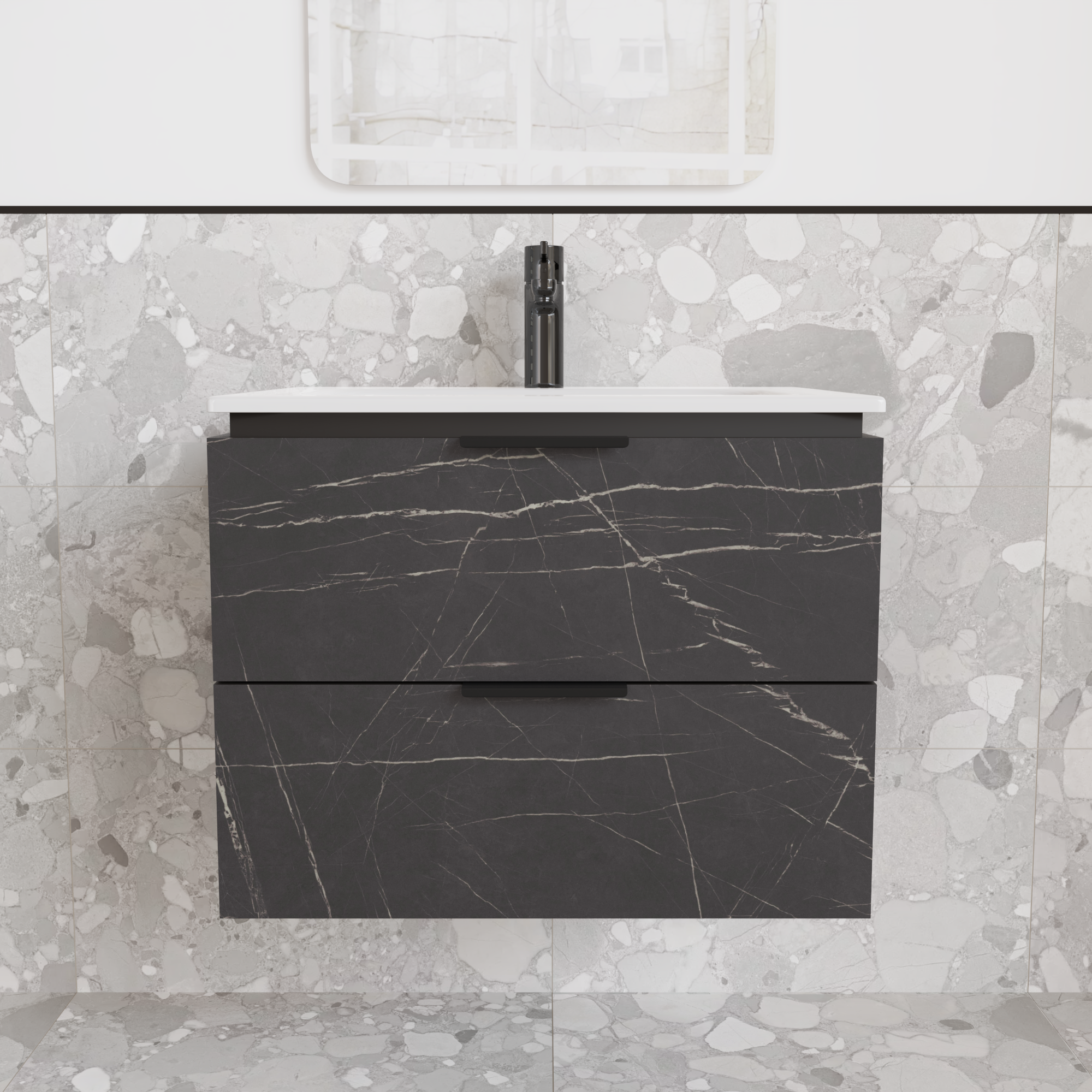 Тумба подвесная с раковиной MVK Vostok Icon 60 В2 600х450х530 мм Камень Пьетра Гриджо Черный (p260pg) - фото 1