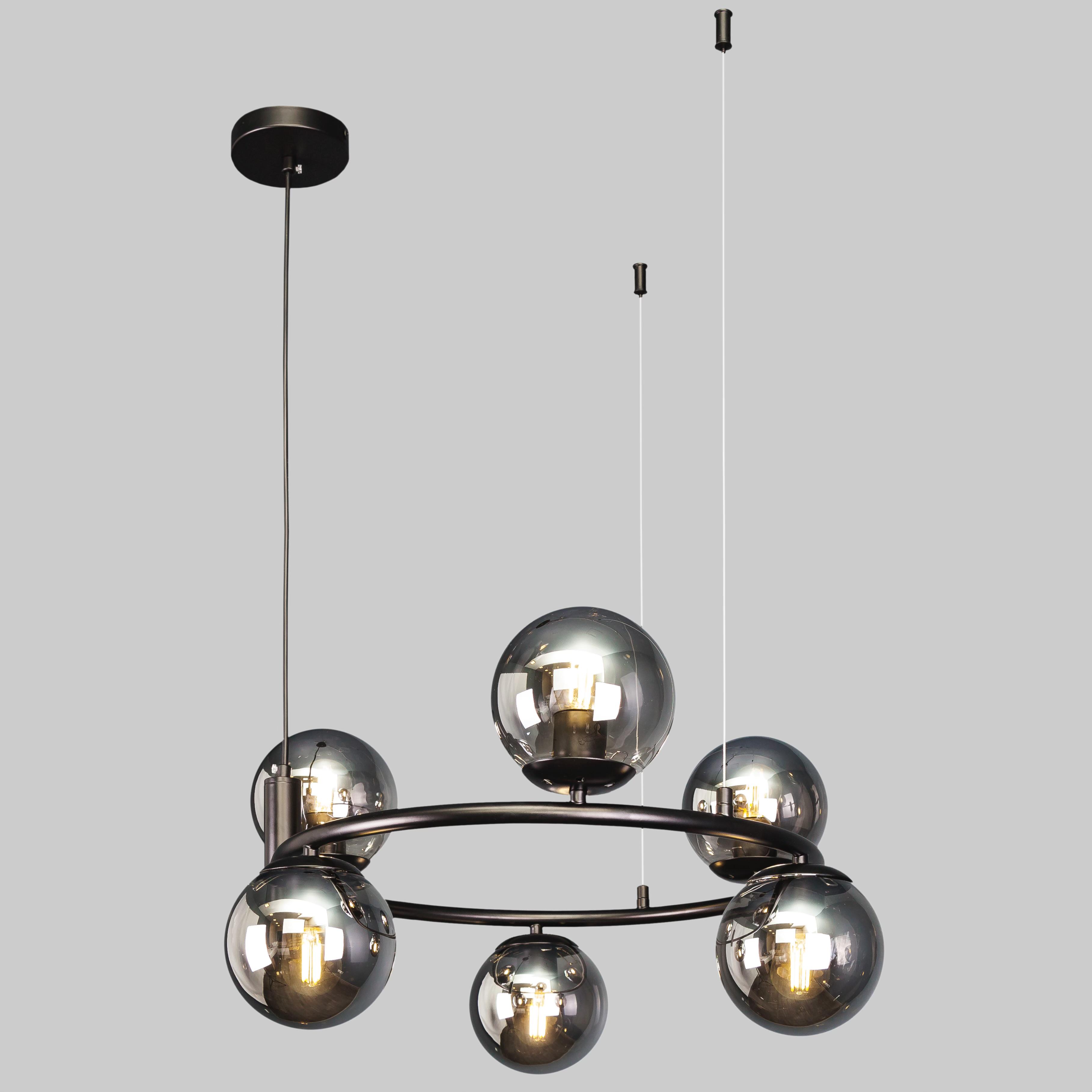 Люстра подвесная Bubbles круглая на 6 ламп Черный (52-1011-6 BK+BK)
