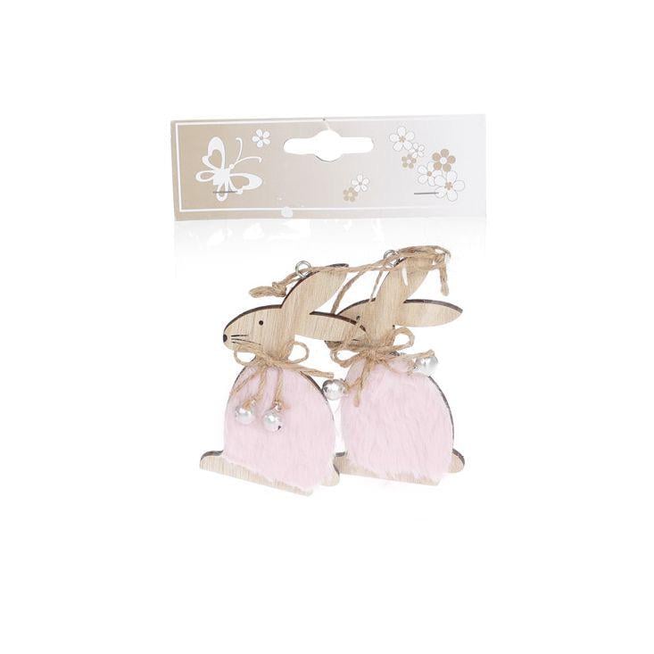 Декор пасхальный на подвесе BonaDi Зайчик 10 см 2 шт Розовый (781-975)