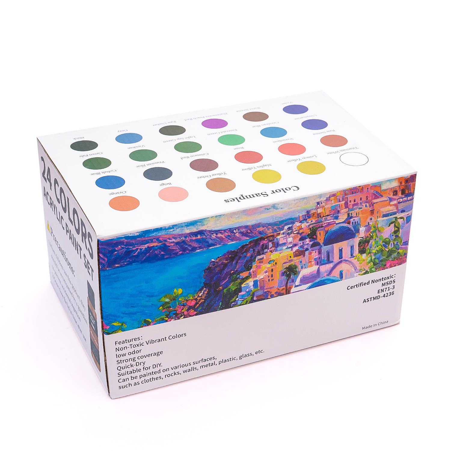 Краски художественные/акриловые Acrylic Paint Set с бумагой для рисования/паллеткой и 2 кисточками 24 цвета по 59 мл - фото 5