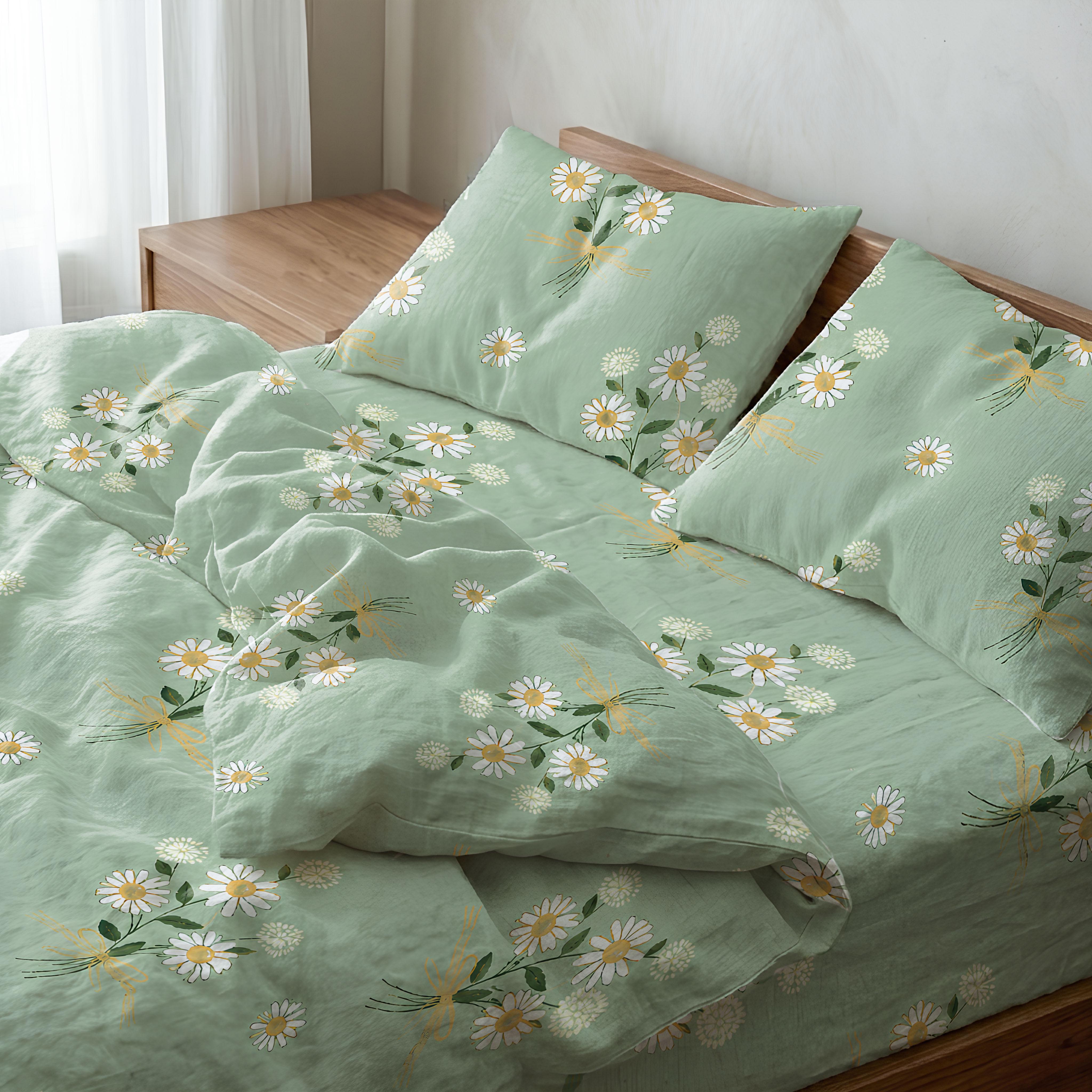 Комплект постельного белья Chamomile on Green бязь двуспальный 175x210 зеленый