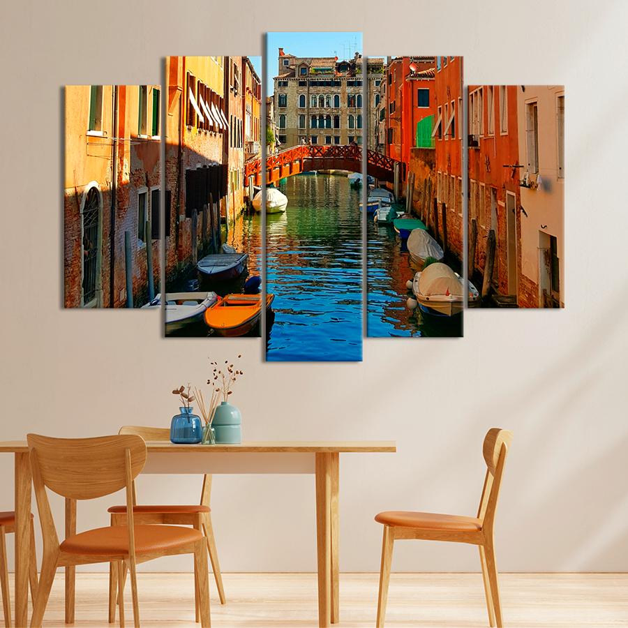 Картина город Лодки в Венеции 187x119 см (A722-5)
