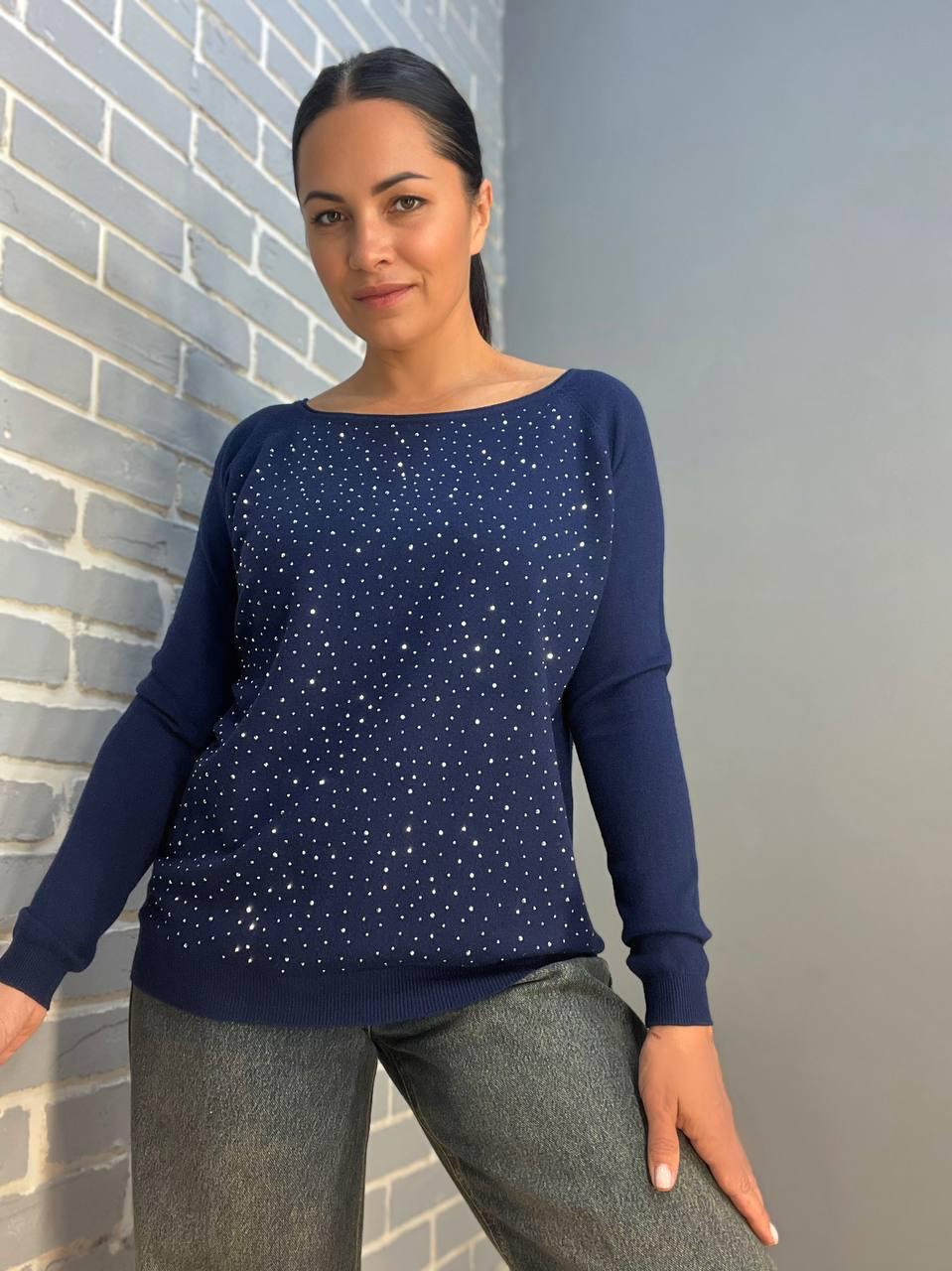 Джемпер женский ACCORDDREAM 9067 тонкий свитер россыпь камней OS Темно-синий (1213) - фото 1 Джемпер женский ACCORDDREAM 9067 тонкий свитер россыпь камней OS Темно-синий (1213) - фото 1