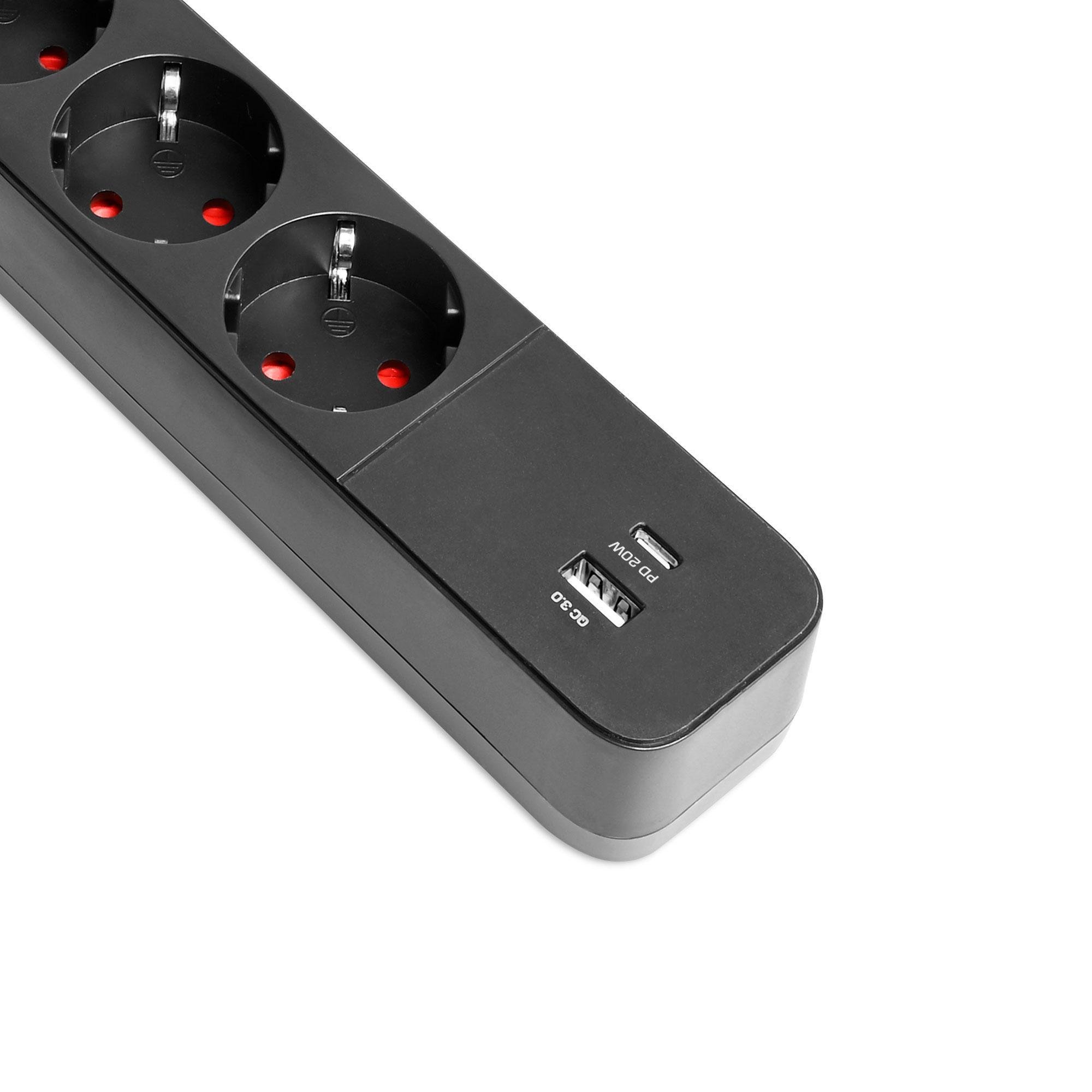 Подовжувач Videx ONCORD USB-QC 3.0/USB-C 4 гнізда із заземленням/кнопкою/шторками 3,4А 20W 3 м Чорний (VF-PD43G1QC1PD-B) - фото 5