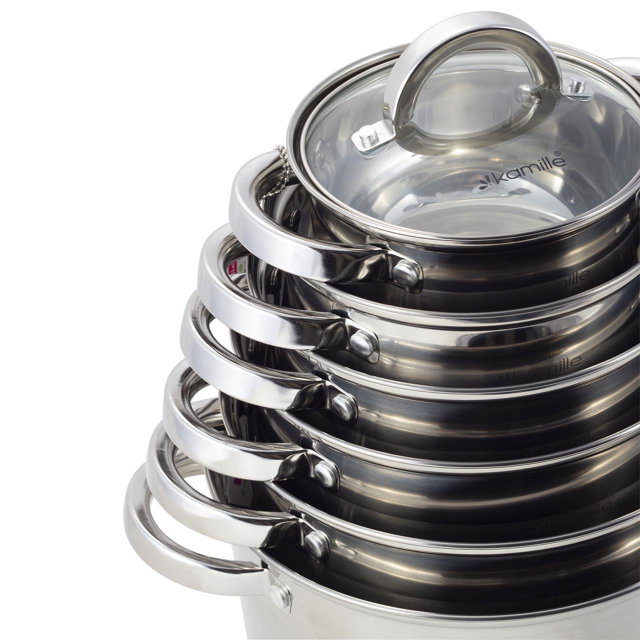 Набір каструль із кришками Kamille КМ-5638S із нержавіючої сталі з 12 предметів Сталевий (150-84-5638S) - фото 7