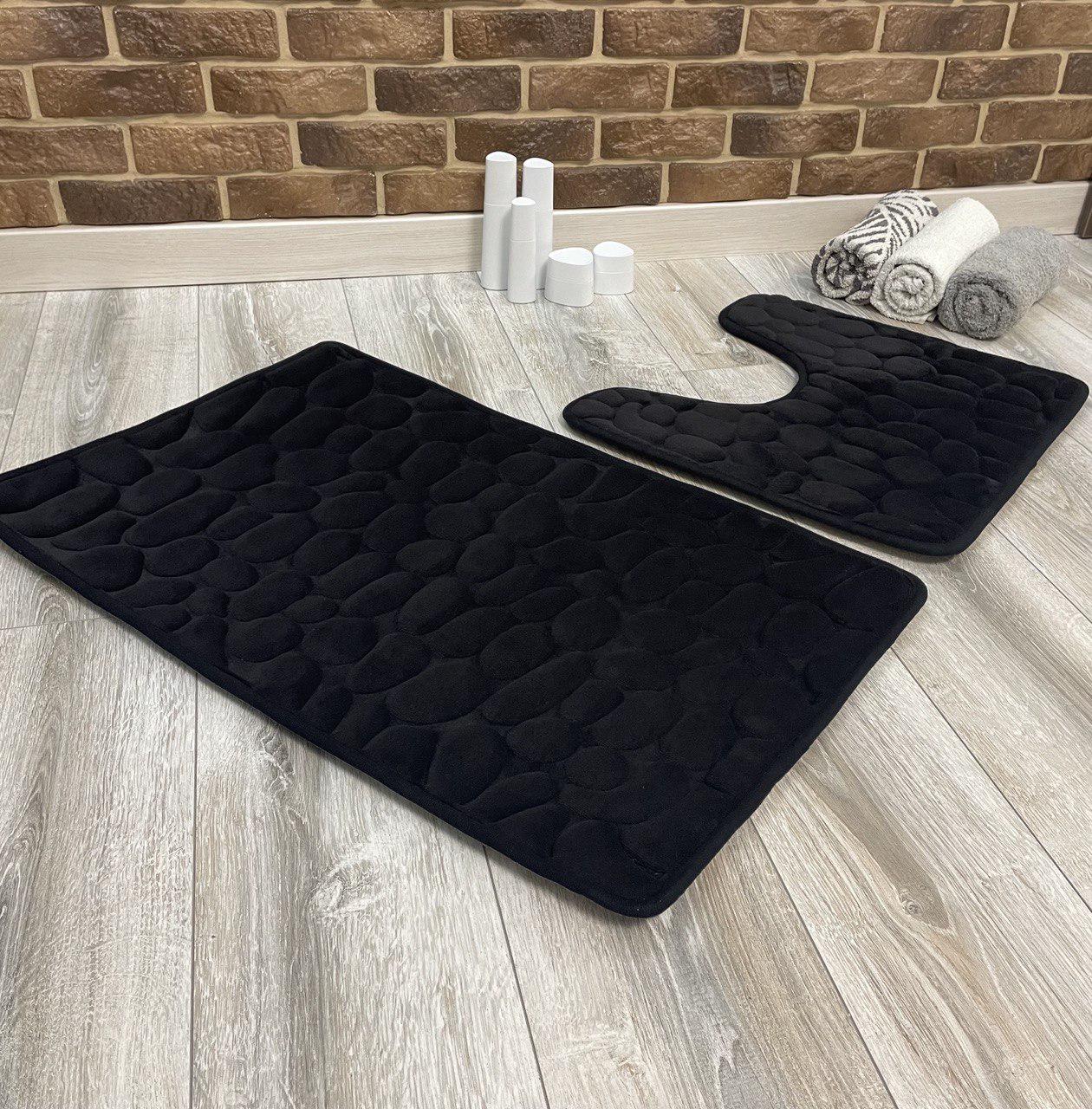 Набор ковриков в ванную и туалет Stone Premium Memory Foam 2в1 80х50/60х50 см Чёрный (NKS0004) - фото 4 Набор ковриков в ванную и туалет Stone Premium Memory Foam 2в1 80х50/60х50 см Чёрный (NKS0004) - фото 4