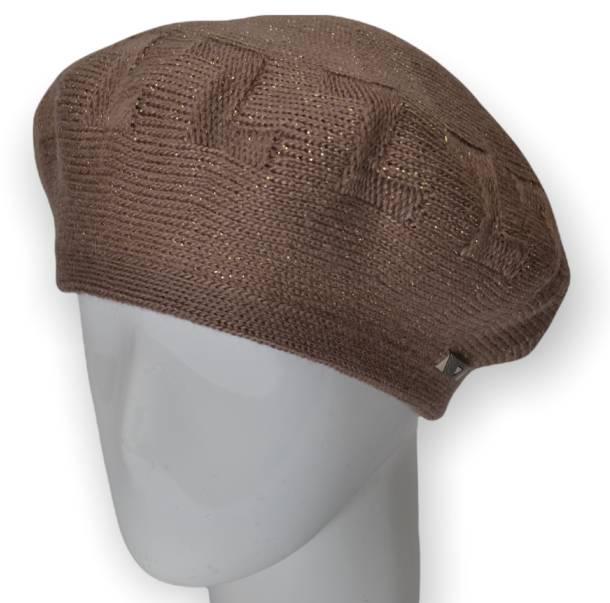Берет женский Lirus Тетрис двойной теплый шерстяной украшенный люрексом Темно-пудровый