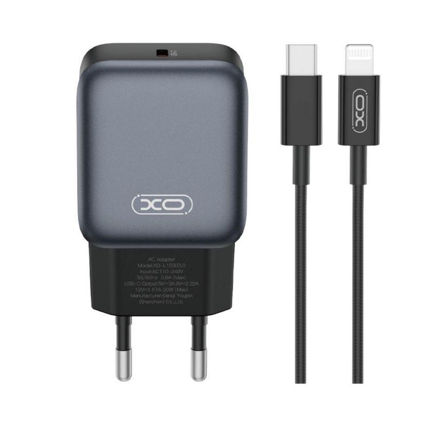 Устройство зарядное Xo 2в1 L153 PD_20 W/Data Cable Type-C to Lightning Black
