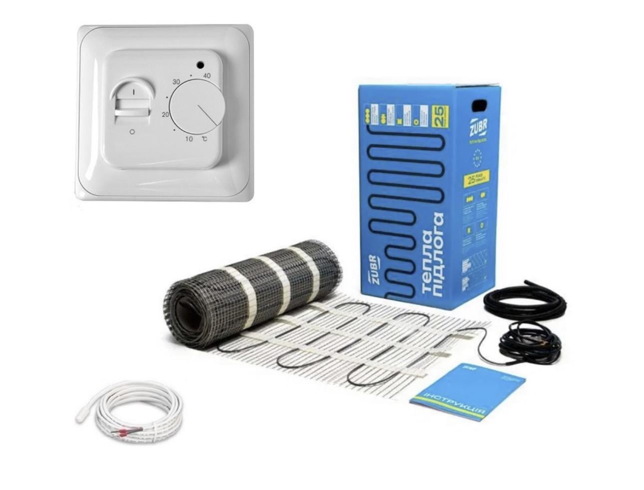 Мат двухжильный нагревательный ZUBR 2640 Вт 16,5 м2 с механическим терморегулятором